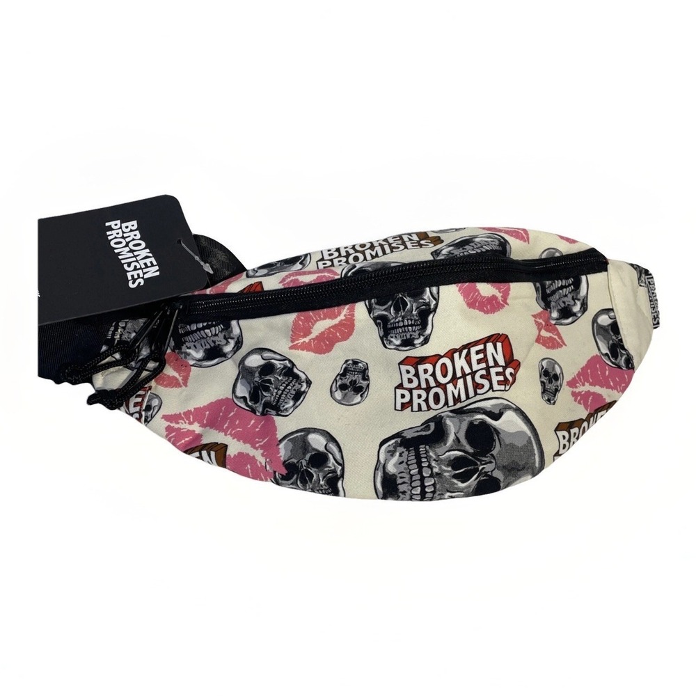 NWT!‎ Broken Promises Skull Lips Kiss Pink Black Fanny Pack Kiss Of Death Zumiez